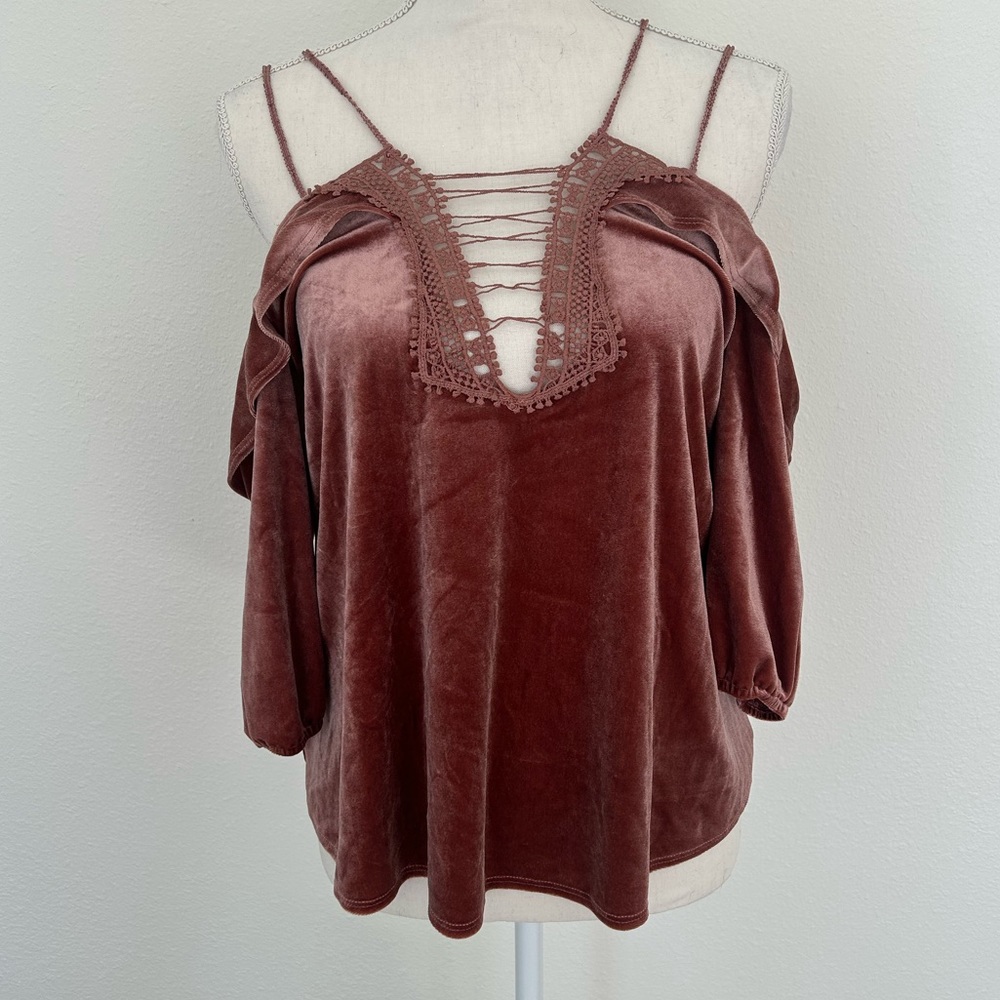 Velvet Lace Up Top